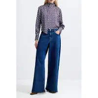 French Connection Gloria Dolly Ls Scarf Blouse Blueberry Multi Größe: XL | Longsleeves Outlet | Damen | Blau