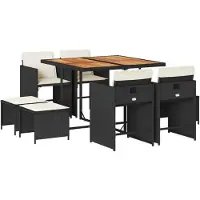 vidaXL 9-tlg. Garten-Essgruppe mit Kissen Schwarz Poly Rattan