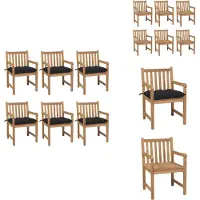 vidaXL Gartenstühle 6 Stk. mit Schwarzen Kissen Massivholz Teak - Gartenstühle