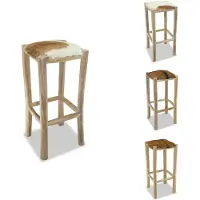 vidaXL Barhocker Echtleder und Teak Massivholz - Barhocker