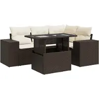 vidaXL 5-tlg. Garten-Sofagarnitur mit Kissen Braun Poly Rattan