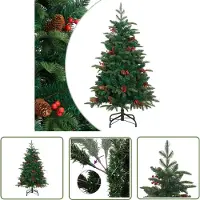 The Living Store Künstlicher Weihnachtsbaum Klappbar mit Zapfen & Beeren 150 cm