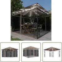 The Living Store Pavillon mit Moskitonetz & LED-Lichterkette 3x3x2,73 m Taupe