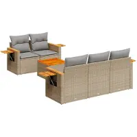 vidaXL 6-tlg. Garten-Sofagarnitur mit Kissen Beige Poly Rattan