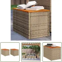 The Living Store Garten-Beistelltische 2 Stk. Beige 55x34x37 cm Poly Rattan Holz