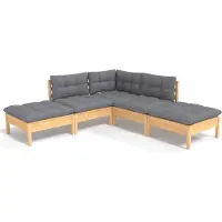vidaXL 5-tlg. Garten-Lounge-Set mit Grauen Kissen Kiefernholz