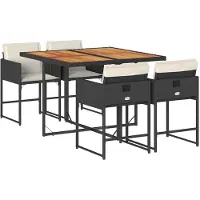 vidaXL 5-tlg. Garten-Essgruppe mit Kissen Schwarz Poly Rattan
