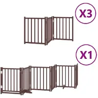 vidaXL 15-tlg. Hundetor mit Tür Faltbar Braun 750 cm Pappelholz