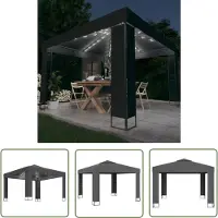 The Living Store Pavillon mit Doppeldach & LED-Lichterkette 3x3 m Anthrazit