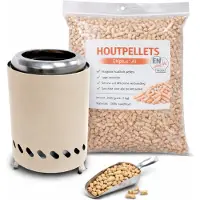 Westerholt Tischkamin für Balkon, Garten und Terrasse mit 2 kg Holzpellets und Holzschaufel – Beige – 14,5 x 14,5 x 19,5 cm