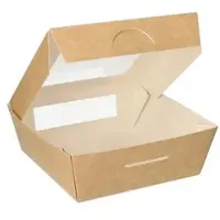 Papstar Feinkostboxen, Pappe mit Sichtfenster aus PLA eckig 1000 ml 16 cm x 16 cm x 5 cm braun 100 Stück