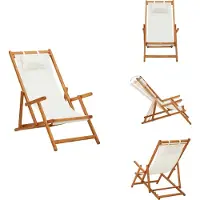 vidaXL Klappbarer Strandstuhl Eukalyptus Massivholz und Stoff Creme - Gartenstühle