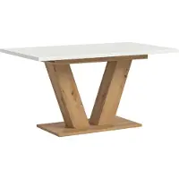 Ebuy24 Motion Esstisch V-Fuß 90x150/190cm inkl. 1 Einlegeplatte weiß, Eiche Nachbildung.