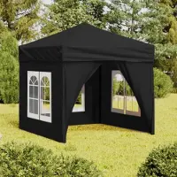 The Living Store Partyzelt Faltbar mit Seitenwänden Schwarz 2x2 m