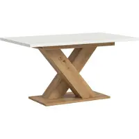 Ebuy24 Motion Esstisch X-Fuß 90x150/190cm inkl. 1 Einlegeplatte weiß, Eiche Nachbildung.