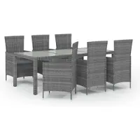 vidaXL 7-tlg. Garten-Essgruppe mit Kissen Poly Rattan Grau