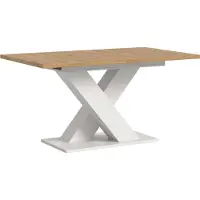 Ebuy24 Motion Esstisch X-Fuß 90x150/190cm inkl. 1 Einlegeplatte Eiche Nachbildung, weiß.