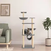 vidaXL [Home] Kratzbaum mit Sisal-Kratzsäulen Hellgrau 141 cm , Neue Mode 2024 im häuslichen Leben