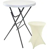 TRUTZHOLM Stehtisch mit Husse Klappbar Durchmesser 80cm Höhe 110cm Pflegeleichter Husse in Beige
