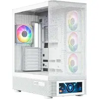 Modecom VOLCANO AQ500, Weiß, Midi Tower PC Gehäuse, Glasfenster, 4 ARGB Lüfter, Controller, Mesh Design, passend für ATX und Micro-ATX