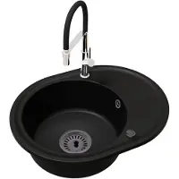 Brado Küchenspüle Einbecken Bella mit schwarzem Siphon und Venice Armatur Chrom