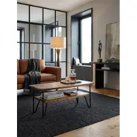 KADIMA DESIGN Couchtisch 90x50x40 cm Sheesham Massivholz / Metall Sofatisch Rechteckig, Design Wohnzimmertisch Kaffeetisch mit Stauraum, Holztisch Wohnzimmer Industrial Vierrund