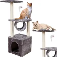 Lean 13876 Kratzbaum für Katzen mit Häuschen und Tunnel, 31 x 31 x 78 cm, grau