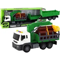 Leantoys LKW mit Kran Friktionsantrieb Geräusche grünes Holz 1:16