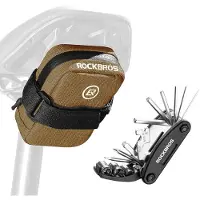 RockBros 16-in-1 Multitool Fahrrad Reparaturset mit Mini Fahrradsatteltasche kompakt leicht für Rennrad MTB Braun