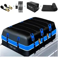 Markenlos Dachbox für Autos, 1132L große wasserdichte Weichschalen-Dachtasche mit 2 Ratschengurten, 10 verstärkten Gurten und 6 Türhaken für SUV und Vans mit/ohne Dachträger, Blau