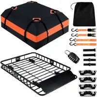 Markenlos Dachgepäckträger für Autos, 130 x 91 x 17 cm, universelle Dachbox mit 425 L wasserdichter Tasche, Ratschenriemen und Vorhängeschloss, max. Belastung 90 kg, Gepäckablage für Camping und Reisen