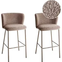 Beliani Barstuhl 2er Set Braun Bouclé und Metall mit Niedriger Lehne Fußstützen Retro Design Sitzmöbel Wohnzimmer Küche Bar Wohnküche