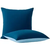 Wometo Kissenbezug im Doppelpack & Wende-Design ca. 80x80 cm – dunkelblau & blau – fI klassischer Hotelverschluss I 2-farbige Optik I OEKO-TEX