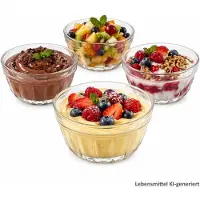 MamboCat 4er Set Chia Dessertschälchen Glas Kompottschälchen Snacks Dip Salat Süßigkeiten
