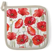 Ambiente Topflappen Baumwolle 20x20cm mit Mohn Blumen Motiv - Küchenhelfer hitzebeständig Kochzubehör Backzubehör Grillzubehör Topfuntersetzer Weiß Rot