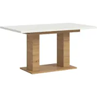 Ebuy24 Motion Esstisch Doppelsäulenfuß 90x150/190cm inkl. 1 Einlegeplatte weiß, Eiche Nachbildung.