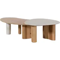 MASSIVMOEBEL24.DE MASSIVMOEBEL24 Couchtisch Sheesham 2er-Set natur sandgestrahlt lackiert / Marmor weiß ORGANIC COLLECTION #33