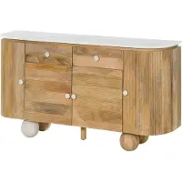 MASSIVMOEBEL24.DE MASSIVMOEBEL24 Sideboard Mango 150x40x80 natur lackiert / Marmor weiß FLORENZ #120