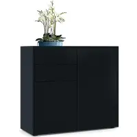 Markenlos Sideboard Ben, Kommode mit 2 Türen und 2 Schubladen, Schwarz matt/Schwarz matt (79 x 74 x 36 cm)
