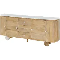 MASSIVMOEBEL24.DE MASSIVMOEBEL24 Sideboard Mango 200x40x80 natur lackiert / Marmor weiß FLORENZ #122