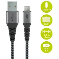 Goobay 49273, 0,5 m, Micro-USB B, USB A, USB 2.0, Schwarz, Grau