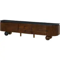 MASSIVMOEBEL24.DE MASSIVMOEBEL24 TV-Board Mango 220x40x50 dunkelbraun lackiert / Marmor schwarz FLORENZ #202