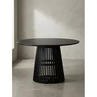 KADIMA DESIGN Runder Esstisch Massivholz | Küchentisch mit Lamellengestell | Esszimmertisch für 4 Personen | Modern skandinavischer Stil | Matt-Schwarz 120 cm | Lofoten Kollektion von