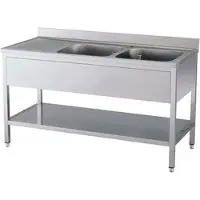 Kbs Spültisch 1800x700x850 mm mit Aufkantung 2 Becken rechts mit Grundboden