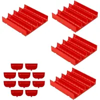 Markenlos Mulden-Platten Set rot, bestehend aus 4 Mulden-Elementen 148x148x28 mm inkl. 10 Trennwänden, aus ABS für die Einteilung von Werkzeugschubladen
