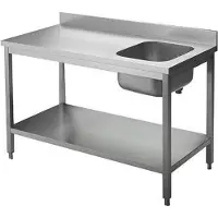 Kbs Spültisch 1200x600x850 mm mit Aufkantung und 1 Becken rechts mit Grundboden