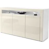 Vladon Sideboard Valencia, Germany, Kommode mit 3 Türen und 1 offenem Fach, Weiß matt/Creme Hochglanz/Creme Hochglanz (155 x 92 x 40 cm)