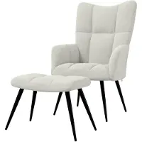Markenlos Relaxsessel mit Hocker, Polsterstuhl mit Armlehne, Fernsehsessel für das Wohnzimmer, Modern, Cremeweiß Samt
