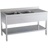 Kbs Spültisch 1600x700x850 mm mit Aufkantung 2 Becken links mit Grundboden