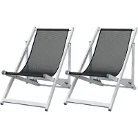 Markenlos 2er Set Strandstuhl, Klappbarer Liegestuhl in 3 Positionen einstellbar, Gartenliege mit Aluminiumgestell, Klappstuhl in Grau mit Textilene